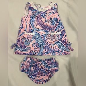 Lilly Pulitzer Baby Shift Dress- Coastal Blue Maybe Gator Print 3-6 months